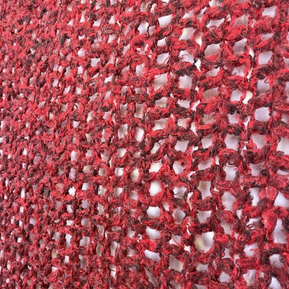 Vintage Handmade Red Open-Weave Fringe Throw Retro Accent Blanket MCM Boho - Picture 3 of 6